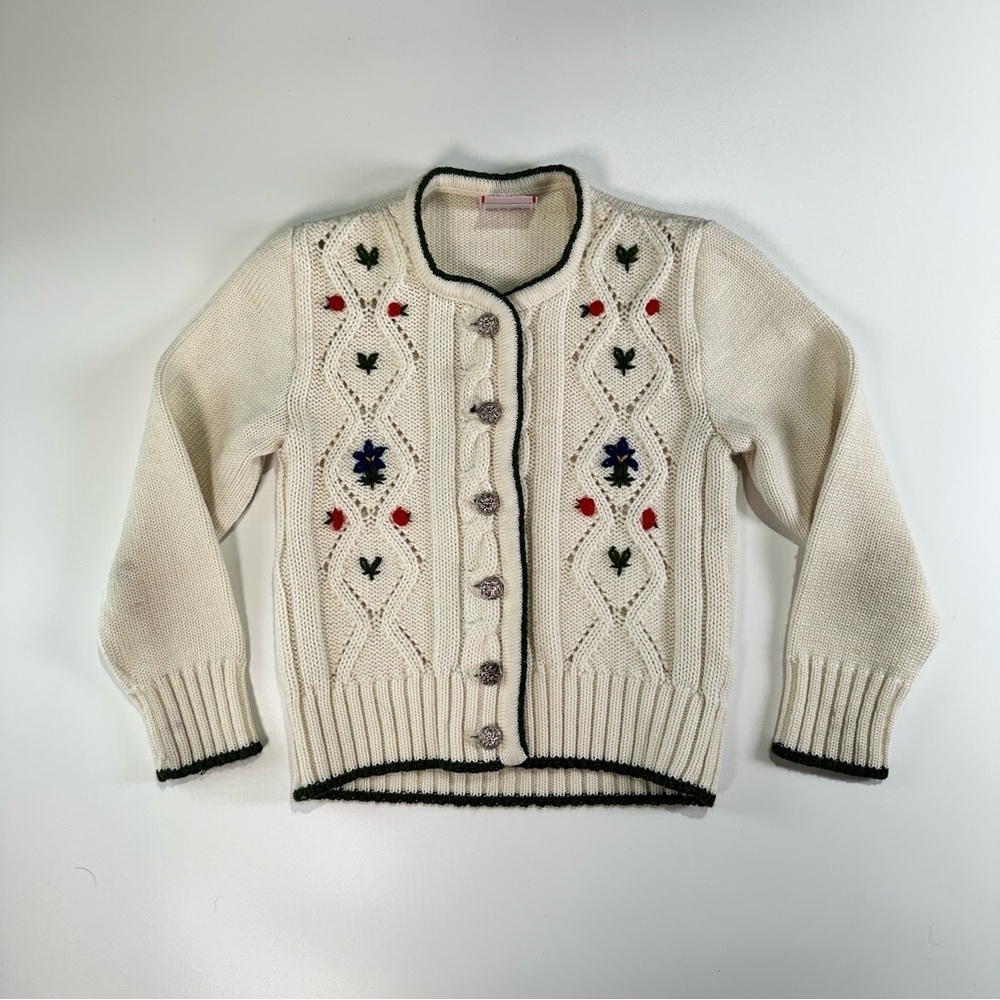 Pfister girls embroidered alpine knit cardigan cottagecore floral cream - Picture 2 of 11